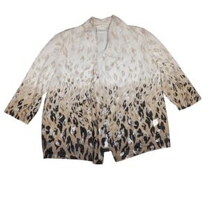 Alfred Dunner Open front Jacket Wrap Womens L Leopard Burnout Crepe Animal Print
